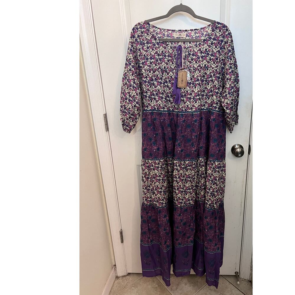 Natural Life Rebecca Maxi Dress M purple boho Ditsy floral print Cottage Prairie - Picture 2 of 10